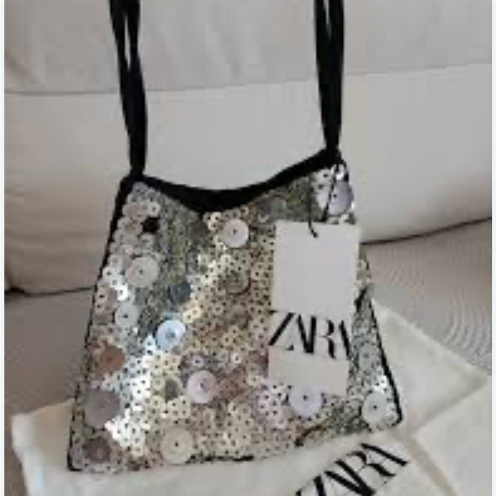 Zara Black and Silver Sequin Shoulder Bag